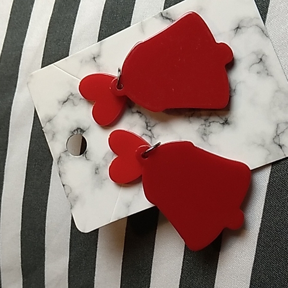 Acrylic Bell Christmas Earrings 1 x 2 inches Red & white - Picture 3 of 3